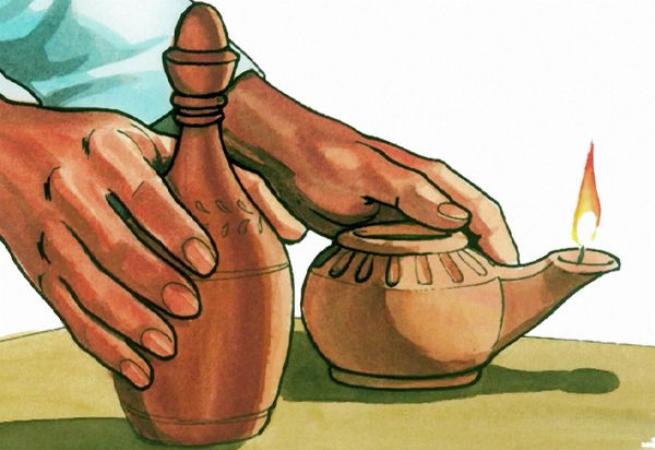 wise virgin prepares oil